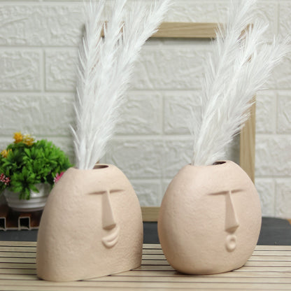 Artisanal Oval Face Ceramic Vase Set - Minimalist Abstract Design